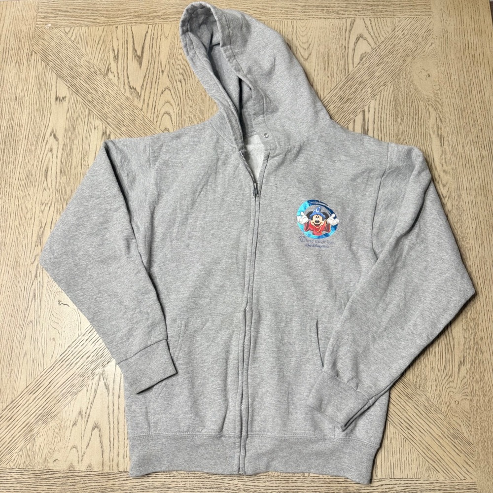 Vintage Disney World Small Sorcerer Mickey Mouse Where Magic Lives Zip Up Hoodie